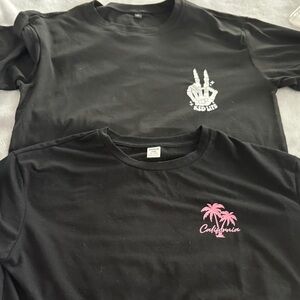 SHEIN Black Graphic T-Shirts with Pink and White Designs